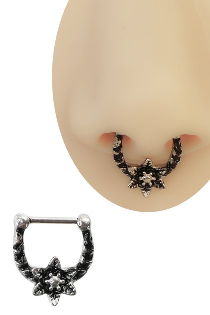 316L Çelik Çiçek Detaylı Oymalı Septum Piercing | Zarif Vintage Tasarım Model