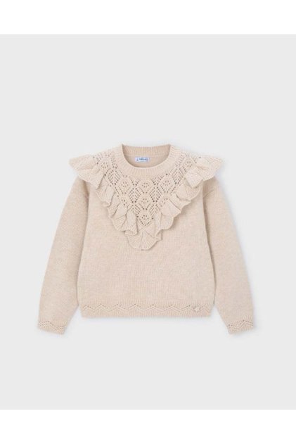 Girl's Crochet Embroidered Sweater 2-10 Years Old Brown
