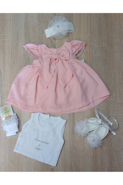 Set prima baita fetita rochita cu accesorii,bady,botosei 3-6 luni