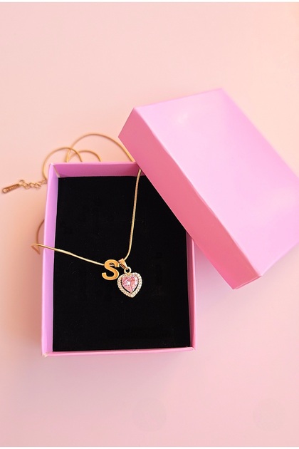 Letter S Necklace - Letter S Pendant - Steel Letter Necklace - Heart Letter Necklace
