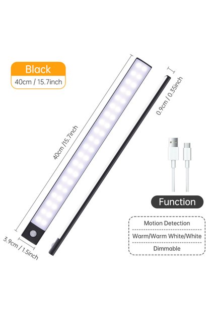 Black 40CM 3color in one Lamp Night Light 20/30/40/60CM Motion Sensor Light Wireless USB LED Cabinet