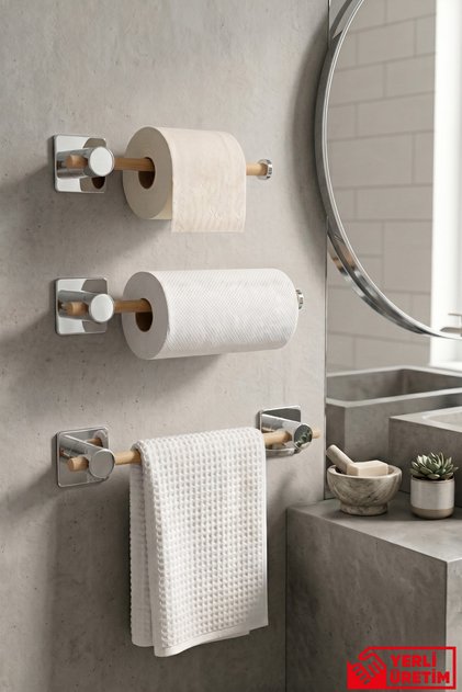 Moody - 3'lü Mutfak ve Banyo Seti Kağıt havluluk Tuvalet Kağıtlık Havluluk 20 - 35 - 50 cm