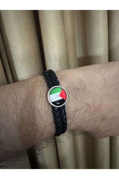 Palestine Map Leather Bracelet Black