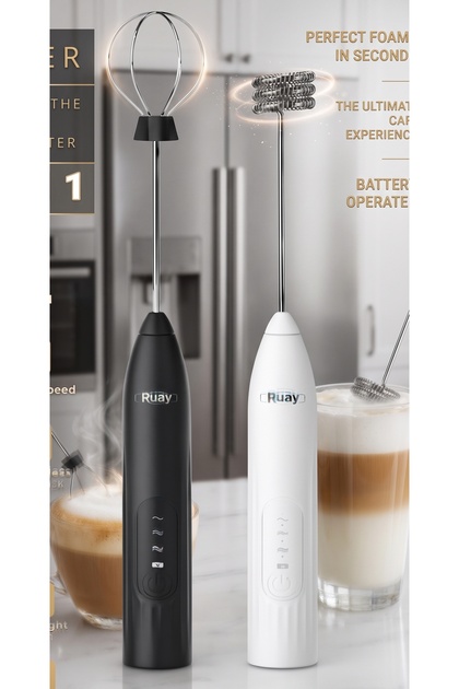 Electric Milk Frother and Egg Beater Rechargeable and Battery-Free - Cordless with 3 Speeds and Quiet Motor - Black/White