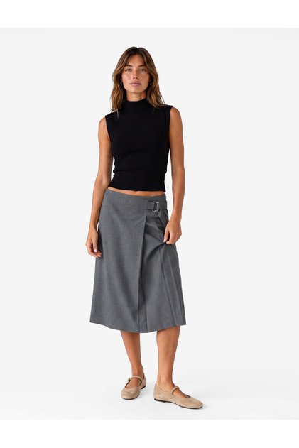 Pleated Belted Midi Skirt