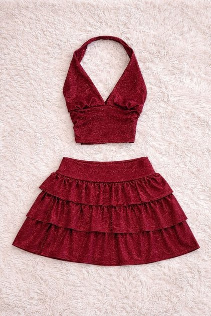 Ashley Sim Detailed Shorts Skirt Blouse Set