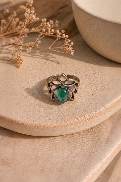 Authentic Handmade Natural Stone Bronze Ring - Bohemian Design Adjustable