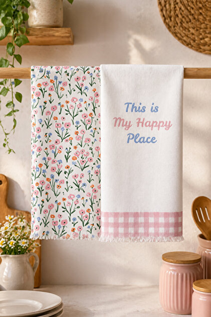 Set of 2 Digital Printed Kitchen Towels – 40X50 cm Fringed Drying Cloth