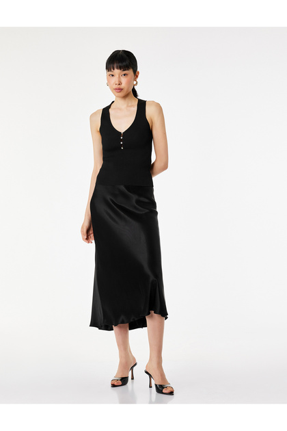 Fish Cut Midi Satin Skirt