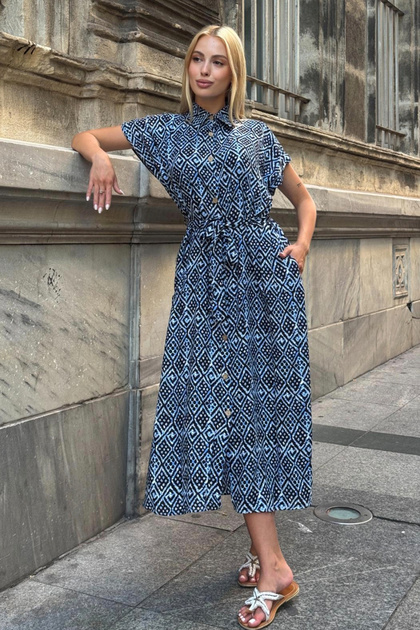Women's Patterned Belt Detailed Shirt Dress