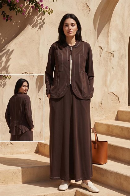 Sleeveless Dress with Bolero Lyocell Set 978 Brown