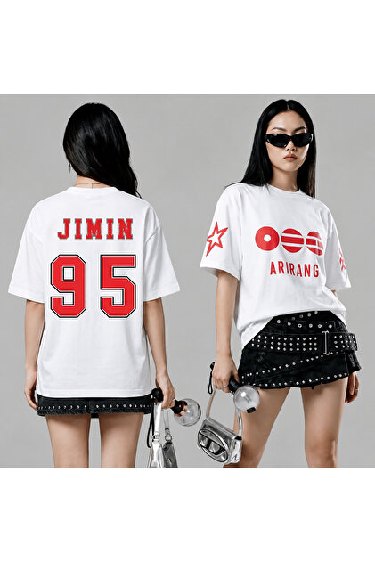 barsdepo BTS JIMIN Baskılı Tişört Şapka Hediyeli , Oversize Unisex