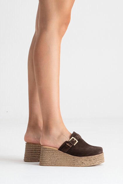 PASSAGE SHOES Kadın Hakiki Deri Dolgu Topuklu Terlik 6362 KAHVE