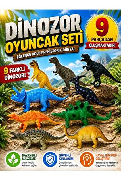 SAZE 0714 Dinozorların Dünyası Poşetli 9'lu Hayvan Oyun Seti