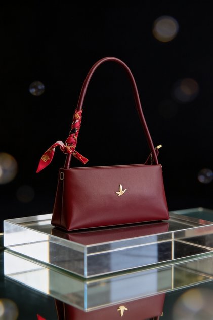 Burgundy Women's Shoulder Bag with Shawl Detail, Minimal and Stylish Bag