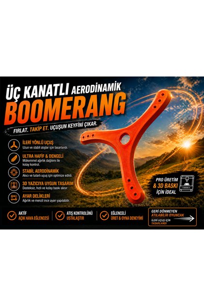 Profesyonel Aerodinamik Bumerang Oyuncak - 3 Kanatlı Açık Hava, Plaj ve Spor Aktivitesi