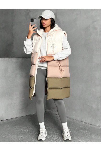 Vestă damă cu glugă, design multicolor, stil casual modern, călduroasă și confortabilă, XL