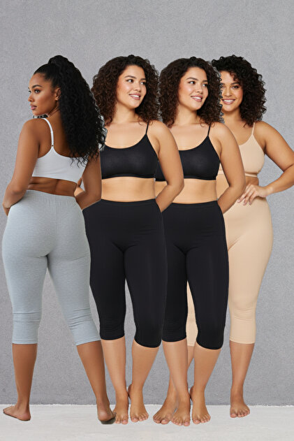 4 Pieces of Cotton Plus Size Combed Cotton Leggings, Knee-Length Leggings, Soft Leggings, Capri Leggings
