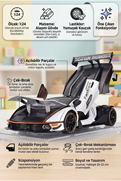 Tıfıl Toys Hobiez World 1:24 Lisanslı Metal Lamborghini Essenza