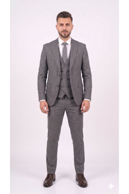 Men's Italian Cut Vest Suit with White Pattern