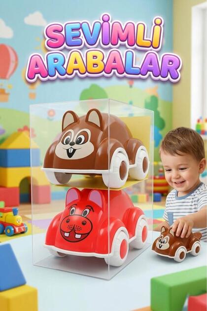 Sevimli Hayvan Arabalar! 2'li Renkli Farklı Hayvan Şekilli Eğlenceli Oyuncak Araba Seti