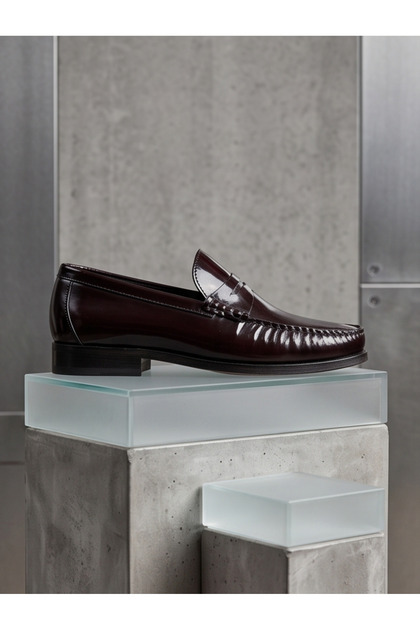 %100 Hakiki Deri Rugan Erkek Loafer - El İşçiliği Premium Klasik Ayakkabı - Burgundy Patent
