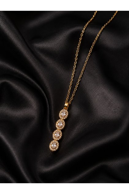 Elegant Shine Stone-Encrusted Steel Necklace (Gold Color)
