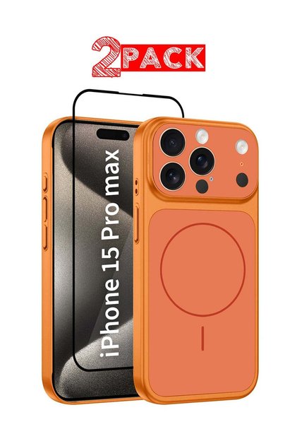Magnetic Upgrade Case for iPhone 15 Pro Max – Convert to 17 Pro Max Look - Wireless Charging Support Case with Screen Protector Cosmic Orange-2