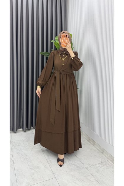Kahverengi Nimet Elbise Tesettür Giyim