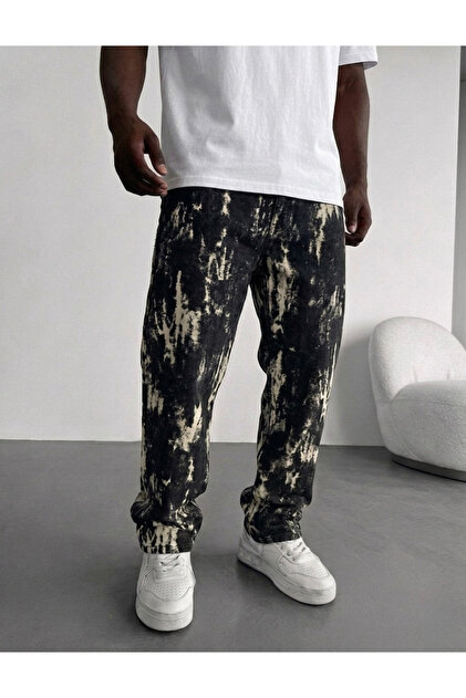 Blugi largi cu model, stil vintage, negri