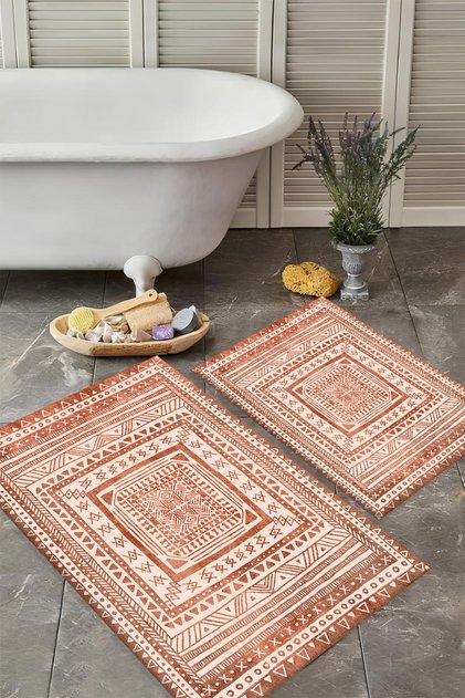Washable Non-Slip Based 2-Piece Bath Mat Set Stylish Design Bath Mat