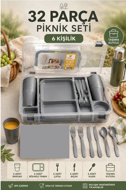 Kitchen Beauty 32 Parça 6 Kişilik Taşınabilir Piknik Seti