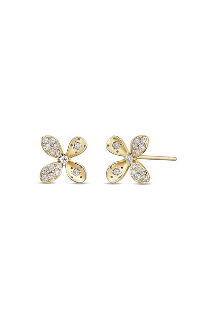 Cercei Argint Shiny Flower Argint placat cu aur galben / Zircon / Alb
