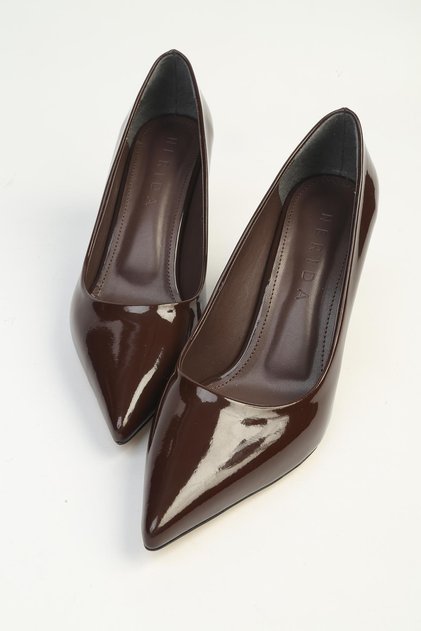 Brown Patent Leather Thin Heeled Stiletto