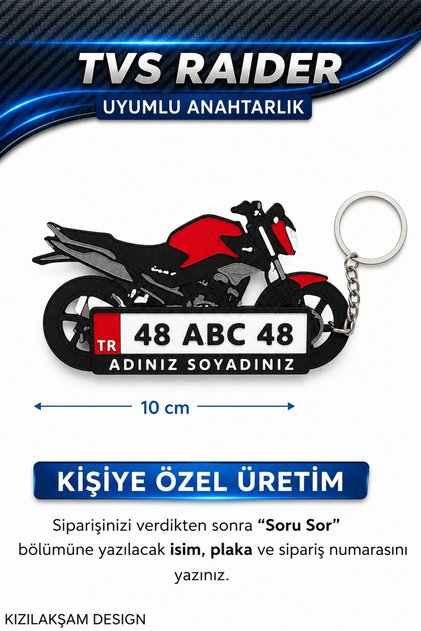 TVS Raider Kırmızı Motosiklet Uyumlu Kişiye Özel Hediyelik Motor Plaka Anahtarlık