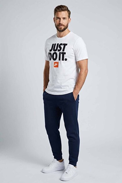 Nike Erkek Beyaz Just Do It Grafik Baskılı Bisiklet Yaka Pamuklu