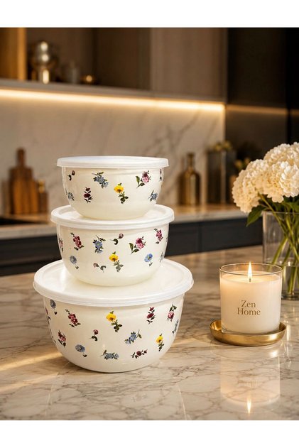 Acar Petit Fleur Series Enameled Body and Lid Triple Storage Container