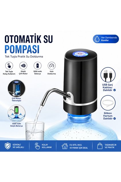 Başlık: USB Şarjlı Otomatik Damacana Su Pompası 1200 mAh Su Pompası
