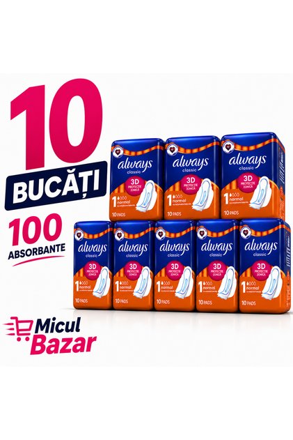 Classic Normal – Pachet 10 Bucăți, 100 Absorbante
