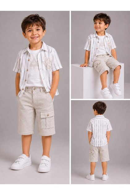 Boy's Linen Shirt T-Shirt Shorts 3-Piece Set