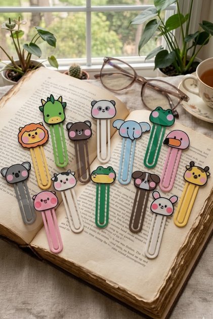 Eğlenceli Sürpriz Hayvan Figürlü Kitap Ayracı – Renkli Kawaii Tasarım Okuma Ayracı