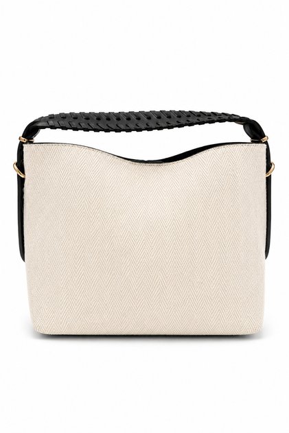 Elara Textured Cream Linen Black Women's Hand and Shoulder Bag