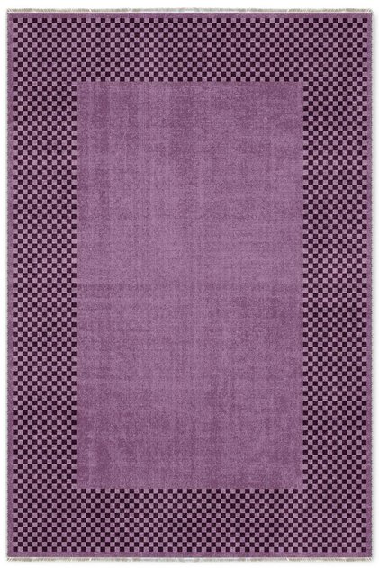 Modern Tasarım Mor Mürdüm Çerçeveli Şönil Halı Kilim Yolluk Kaymaz Yıkanabilir