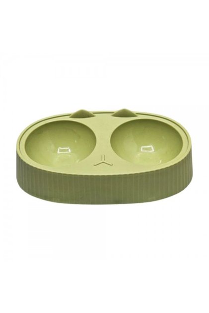 Dual Feeding Bowl Green 34x20x9cm Large Double Cat & Dog Food and Water Station