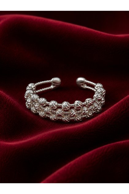 Dorika Three Row Ball Bead Ring - Adjustable (Silver Color)