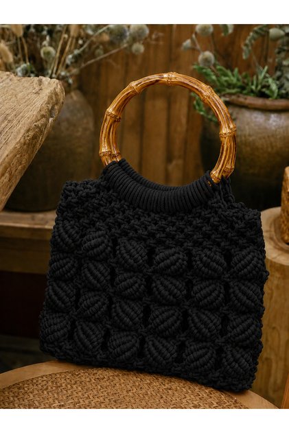 Handmade Macrame Bag – Special Design Women's Bag with Bamboo Handle