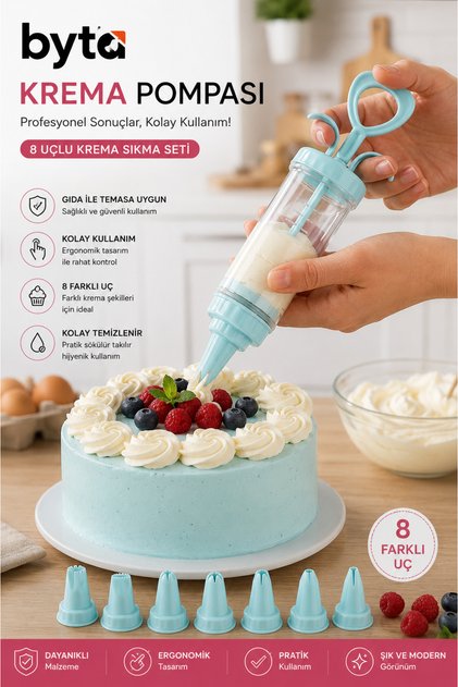 8-Tip Cream Pump and Cake Decorating Set – Syringe Type Cream Dispenser