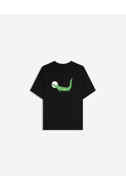 Crocodile Printed Crew Neck Oversize Trendy Women's T-Shirt