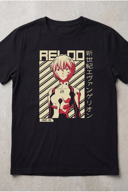 Rei Ayanami Unit-00 Evangelion Retro Printed Unisex Black T-Shirt