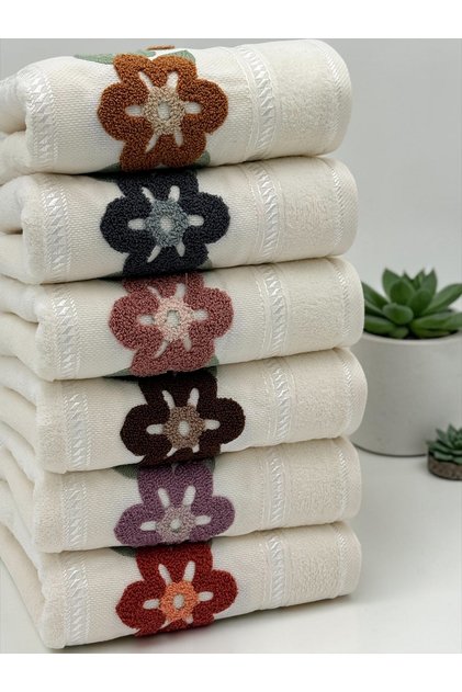 Punch Embroidered 6 Piece 50X90 Hand and Face Towel Set